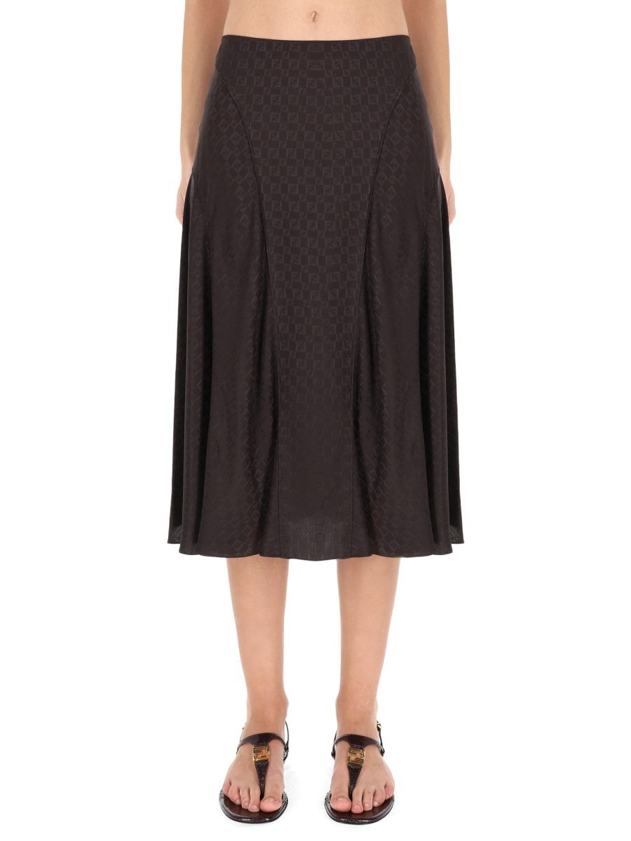 Fendi Women's FF Silk Skirt Brown, view 5