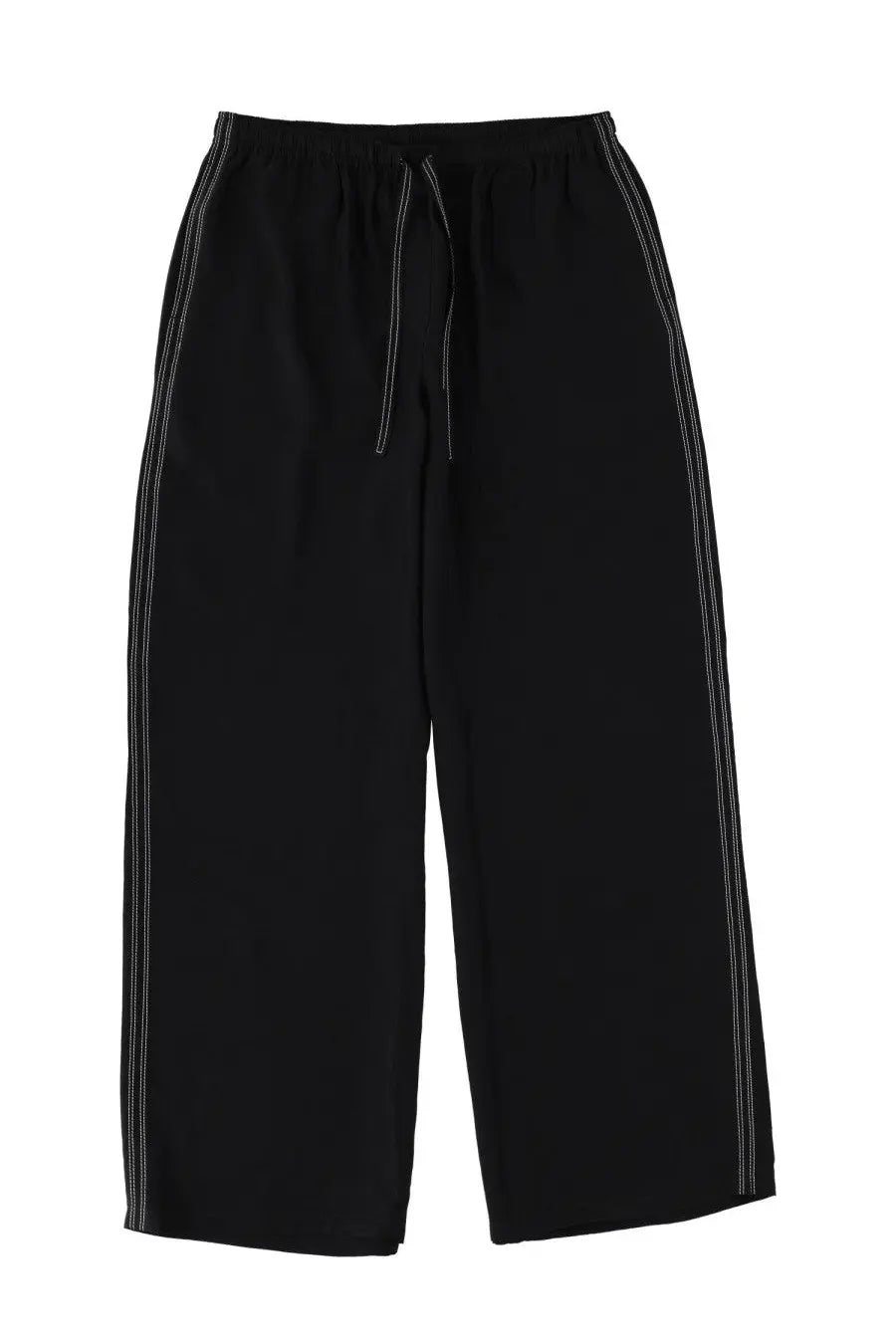 Filippa k womens draped black wide-leg joggers with white contrast stitching and drawstring waistband