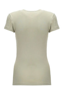 Beige ribbed short-sleeve top with rounded neckline in fine rib fabric from filippa k womenswear