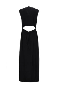 Filippa k women’s long tank dress black sleeveless maxi dress with back cutout and subtle seam stitching visible from back side