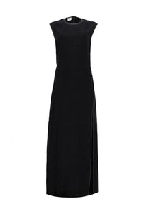 Filippa k women’s long black sleeveless maxi dress with high neckline and subtle side slit in lightweight fabric
