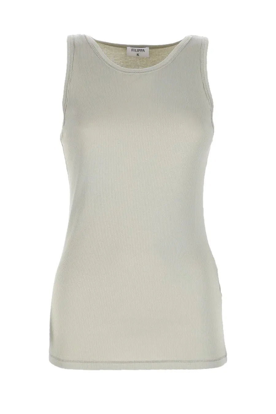 A soft ribbed beige sleeveless top by Filippa K featuring thin ribbed material for a sleek fit