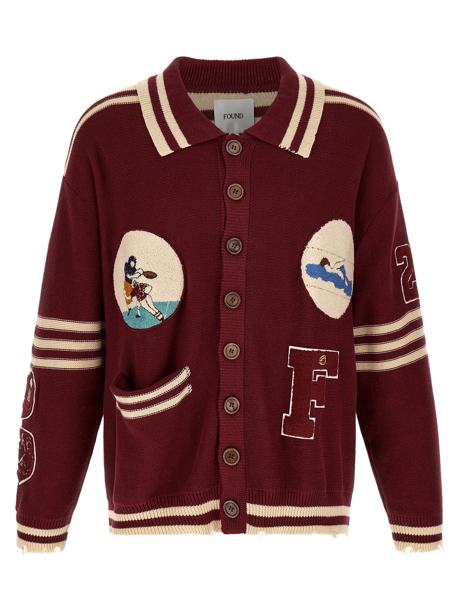 FOUND Fin Varsity Collared Cardigan Red