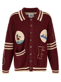 FOUND Fin Varsity Collared Cardigan Red