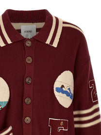 FOUND Fin Varsity Collared Cardigan Red