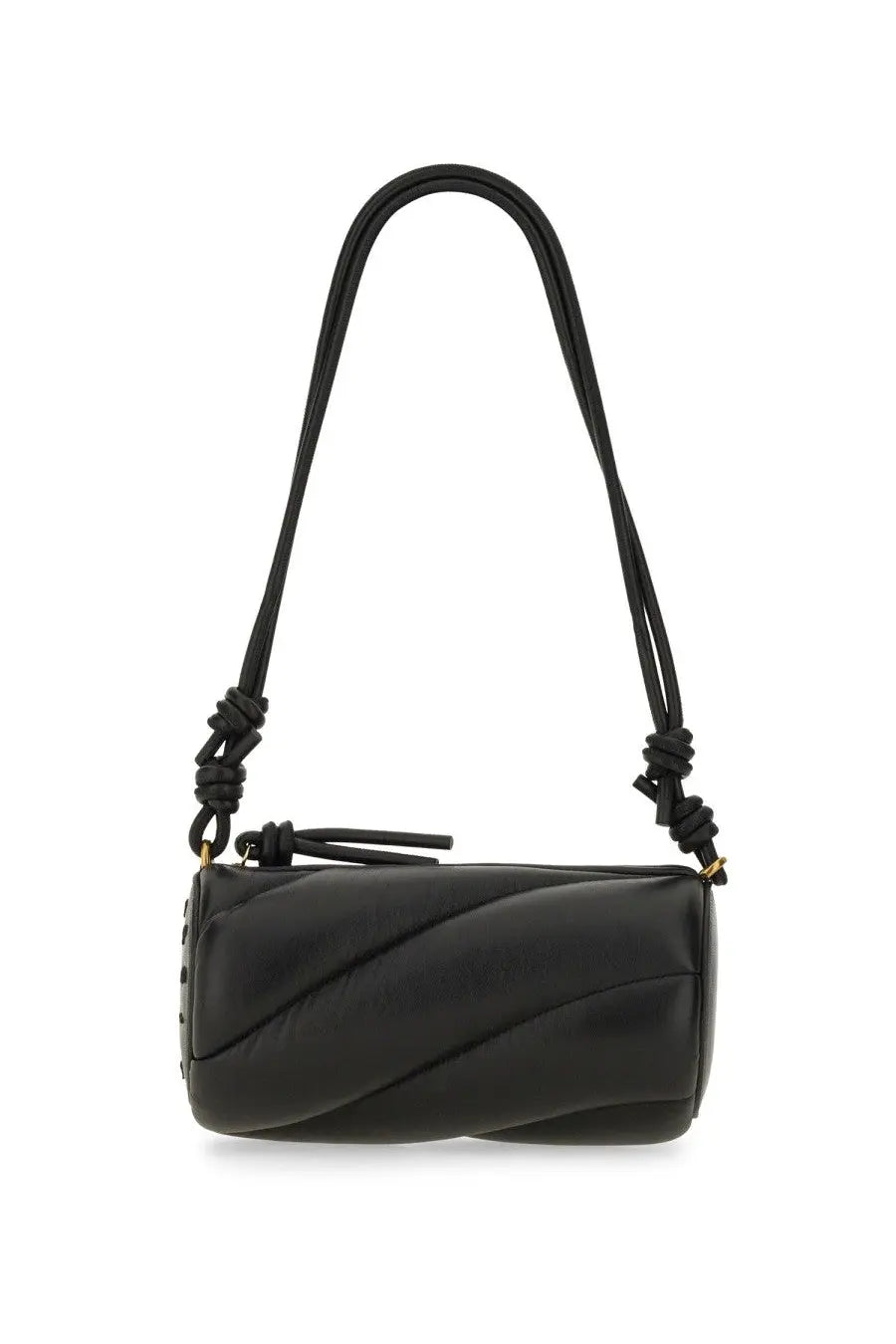 Fiorucci women’s black quilted leather crossbody bag with twisted strap knots and gold-tone hardware