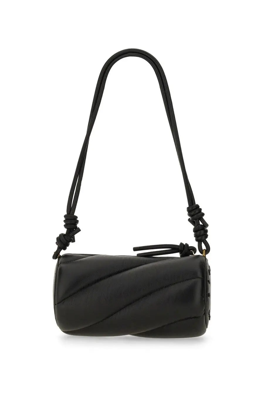 Fiorucci women’s black quilted leather crossbody bag with twisted strap knots and minimalist design