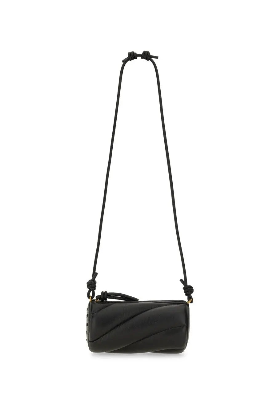 Fiorucci womens black quilted leather crossbody bag with knotted strap and gold tone hardware
