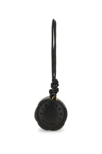 Black quilted leather keychain with a circular pumpkin pendant and braided cord from fiorucci women’s bag mella black