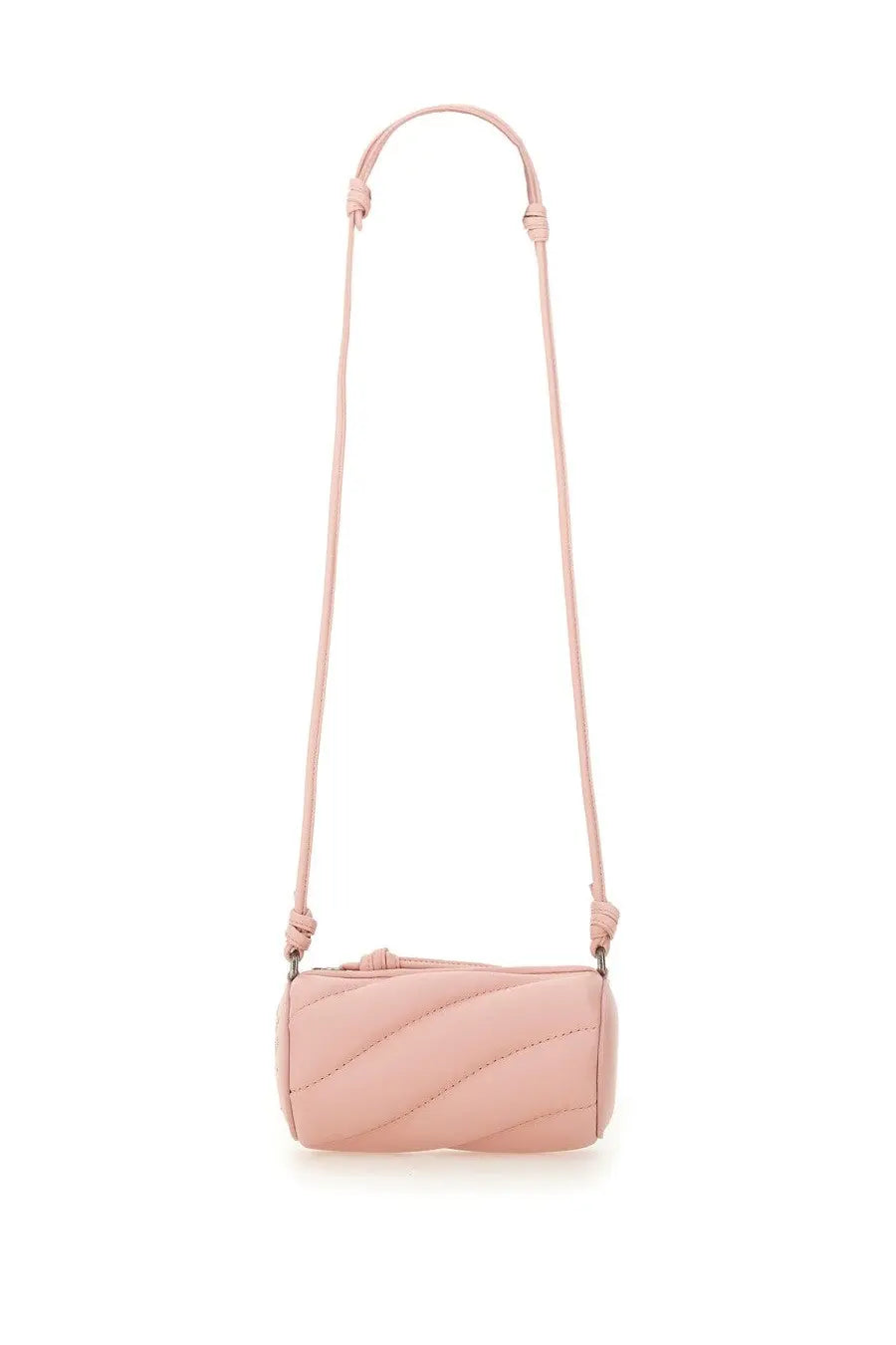 A soft pink quilted leather crossbody bag with a slender adjustable strap from fiorucci women micro mella collection
