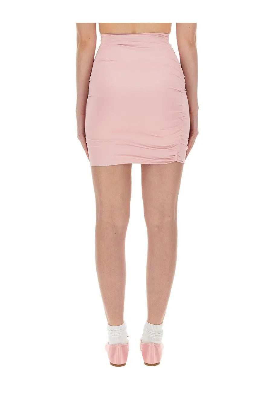Fiorucci women’s mini skirt in blush pink with fitted design ruched waistband and side seams