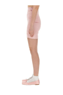 Fiorucci women’s blue denim mini skirt with high waist ruched detailing and front zipper closure