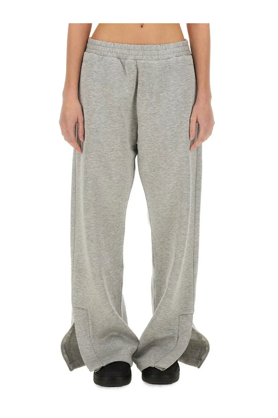 Fiorucci women’s gray heathered sweatpants with relaxed wide-leg cut and side ankle slits for casual comfort