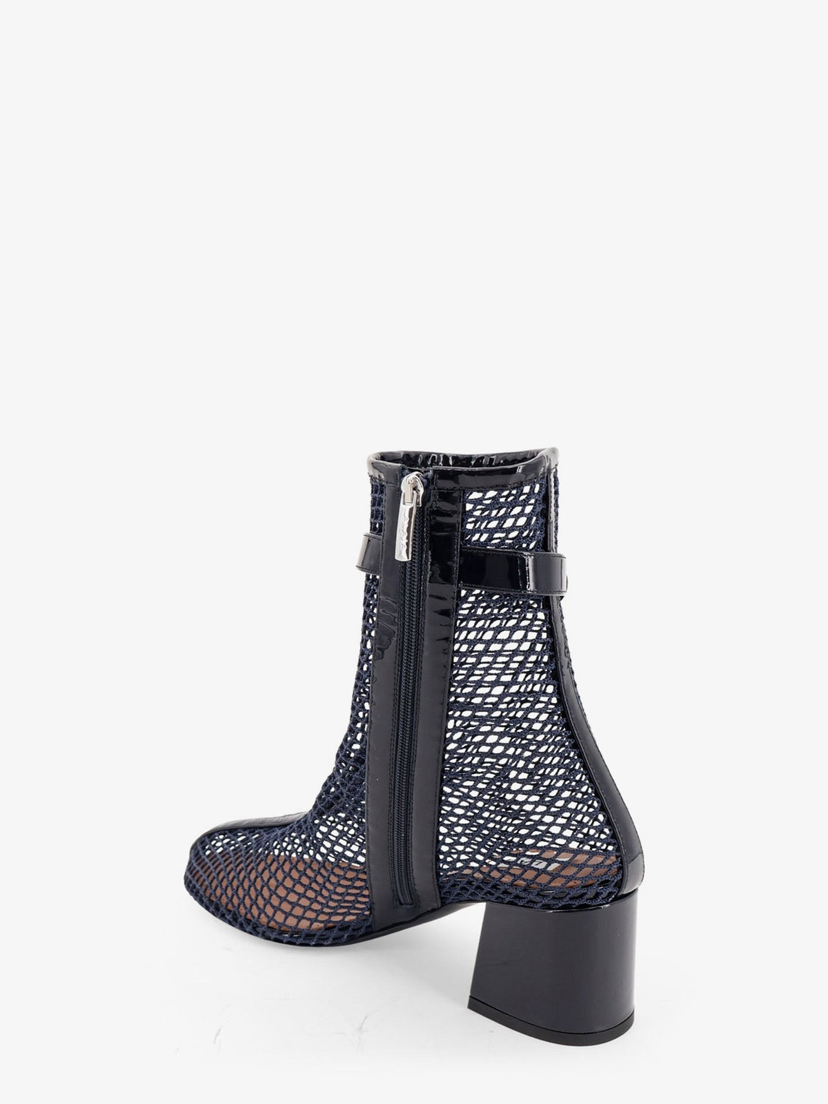 ALAÏA Women's Fishnet Mesh and Patent Leather Boots Blue