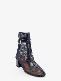 ALAÏA Women's Fishnet Mesh and Patent Leather Boots Blue