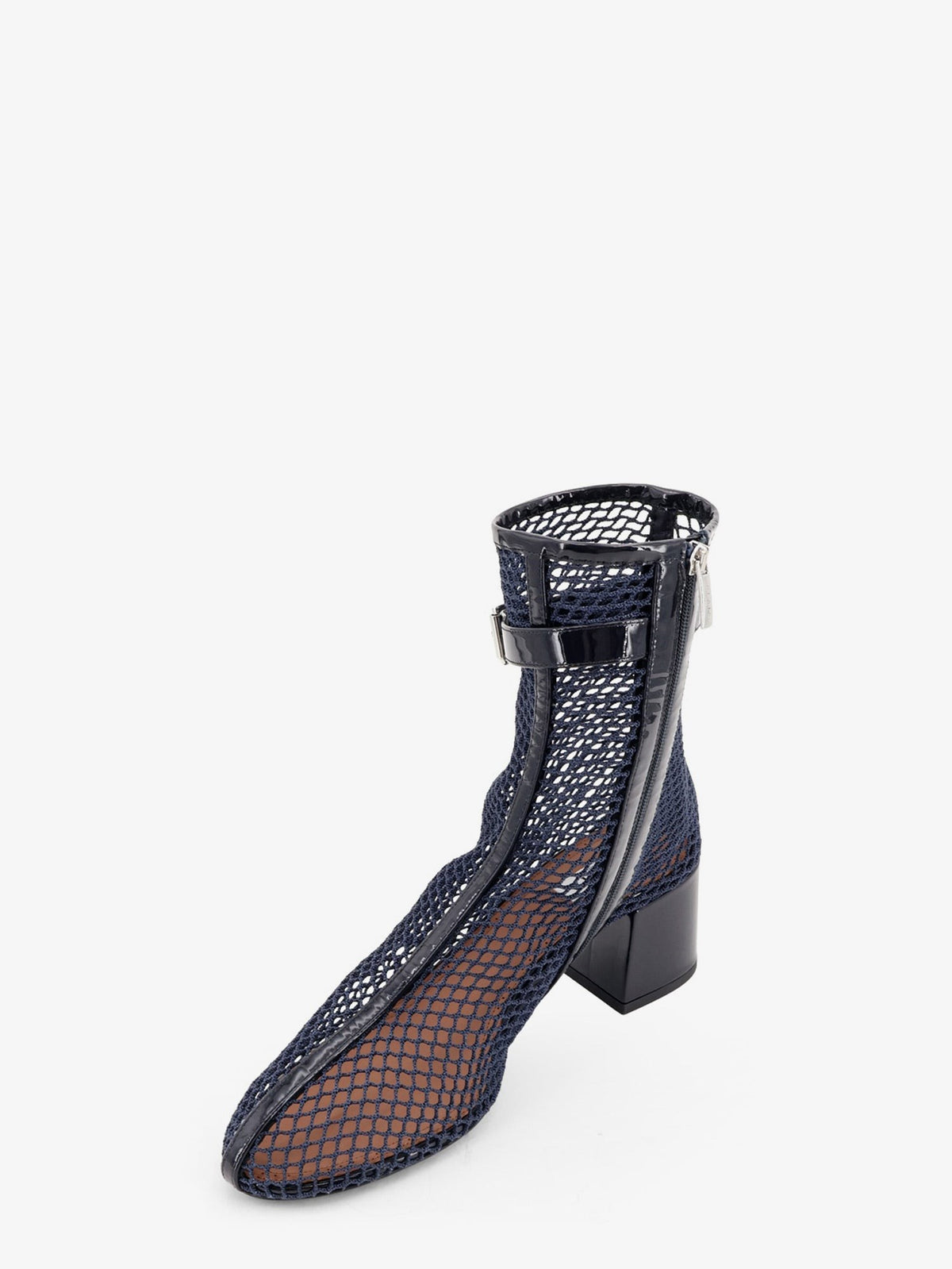 ALAÏA Women's Fishnet Mesh and Patent Leather Boots Blue, view 4