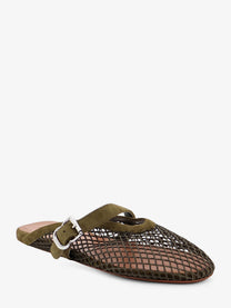 ALAÏA Women's Fishnet Mesh and Leather Sandals Beige