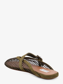 ALAÏA Women's Fishnet Mesh and Leather Sandals Beige