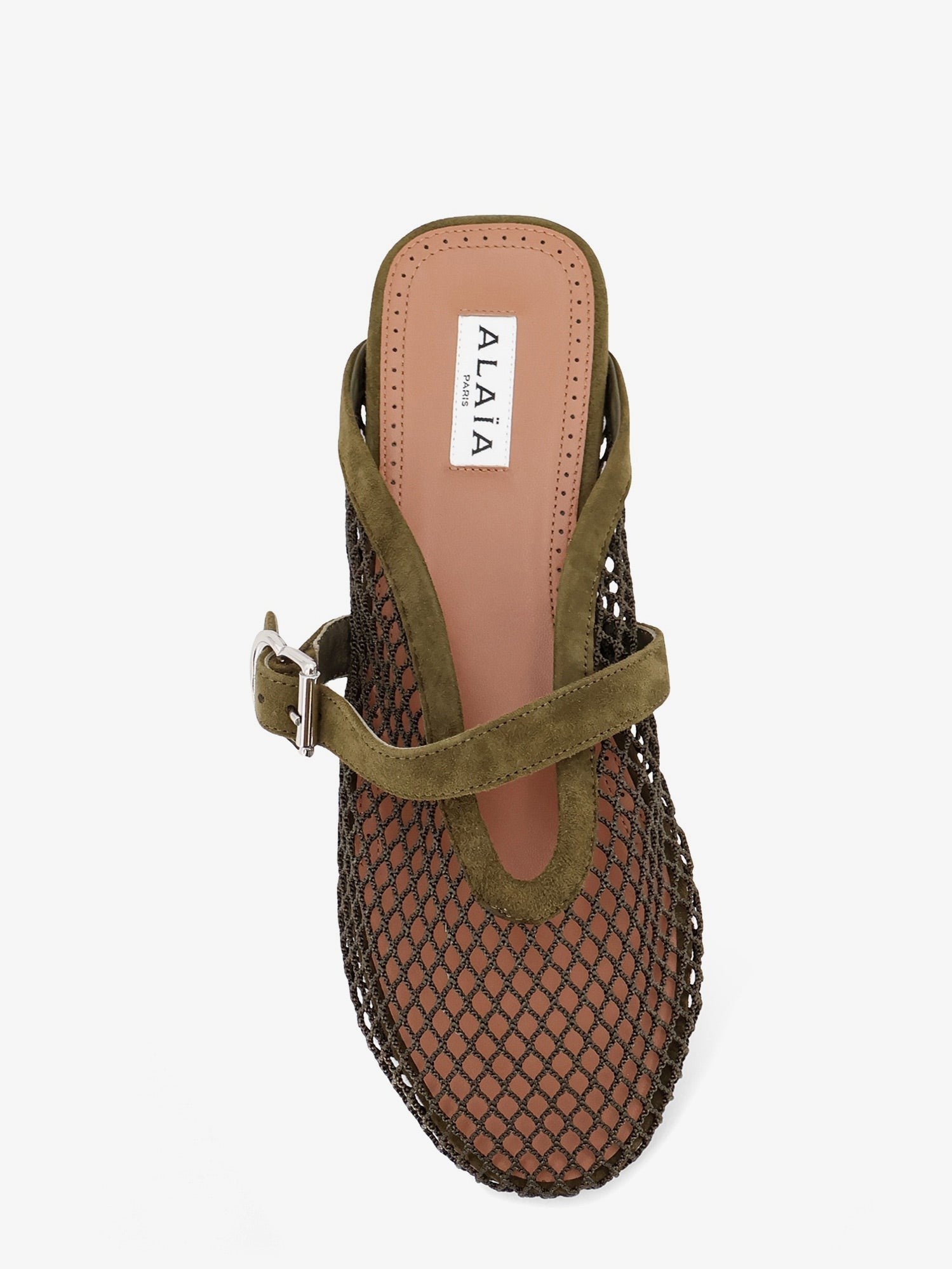 ALAÏA Women's Fishnet Mesh and Leather Sandals Beige
