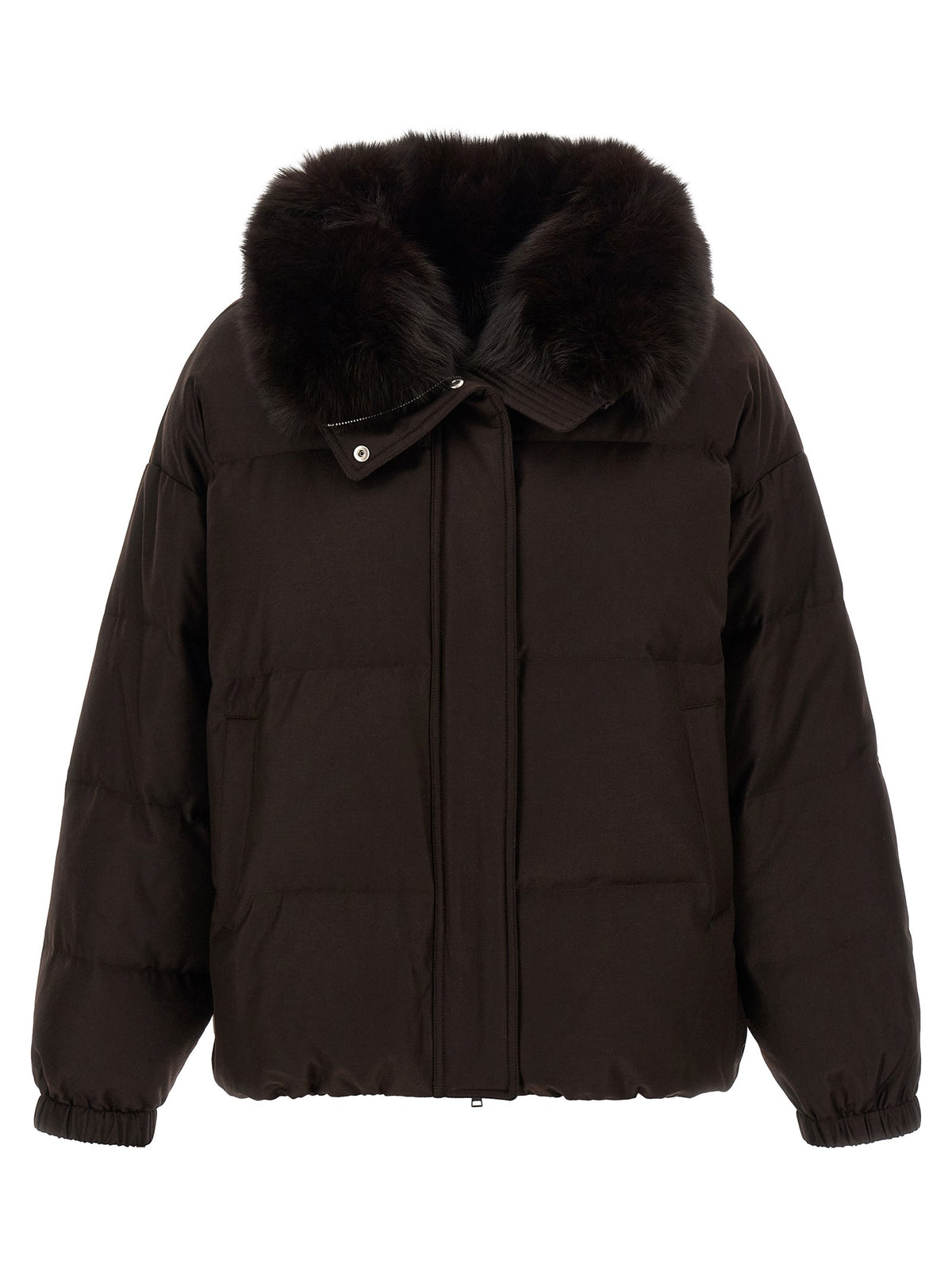 Yves Salomon Flannel Down Jacket Brown, view 2
