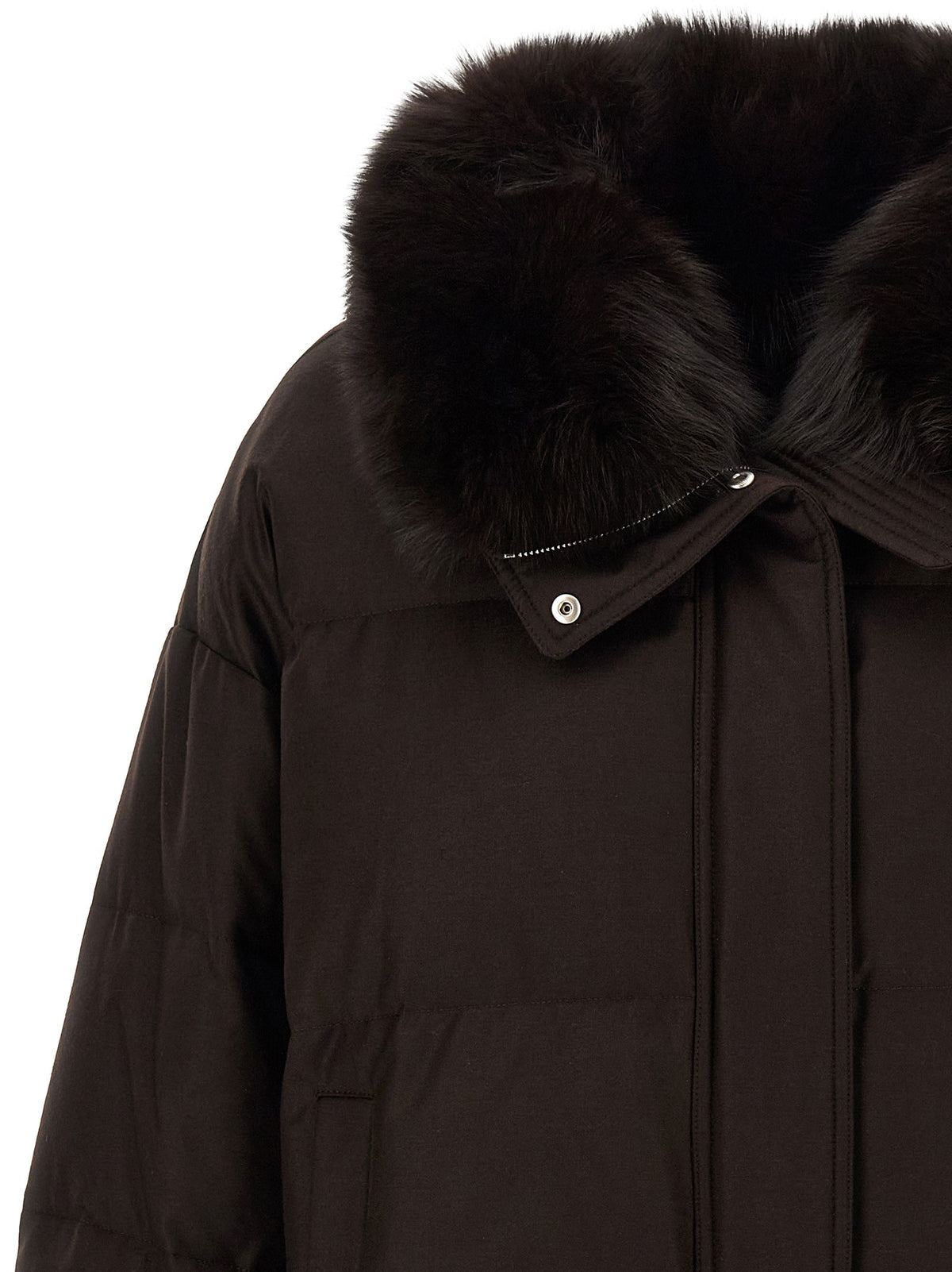 Yves Salomon Flannel Down Jacket Brown, view 4