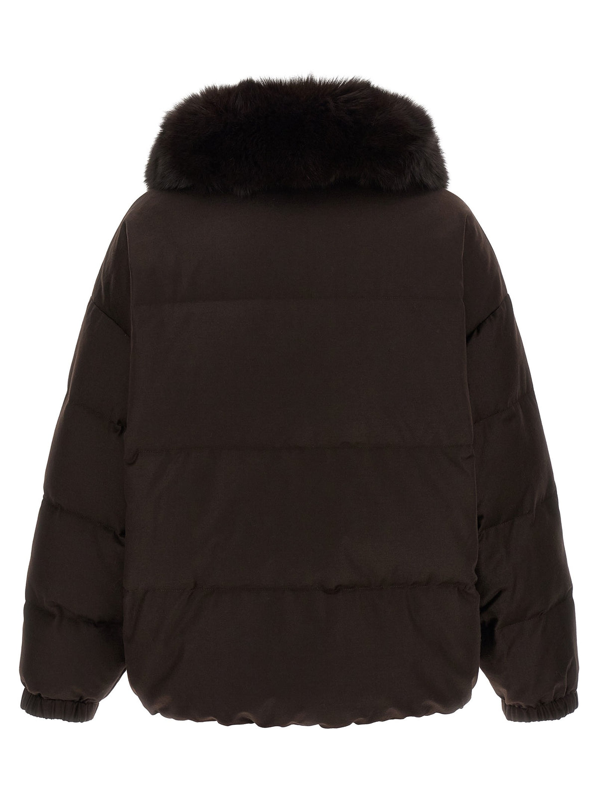 Yves Salomon Flannel Down Jacket Brown