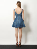 self-portrait Women's Flared Denim Mini Dress Blue