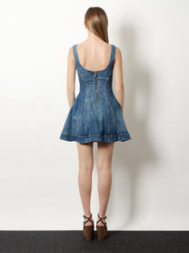 self-portrait Women's Flared Denim Mini Dress Blue