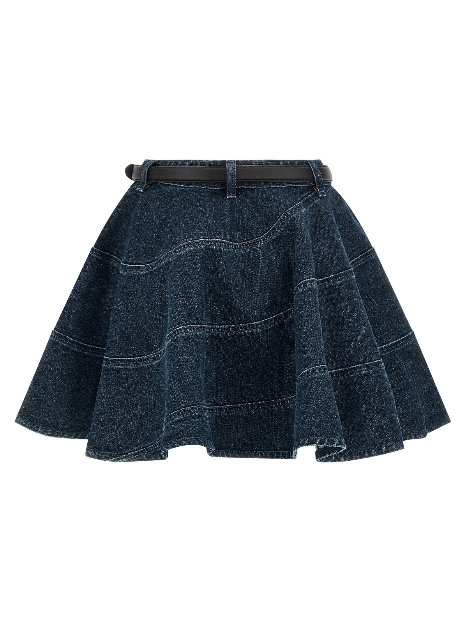 self-portrait Flared Denim Mini Skirt Blue