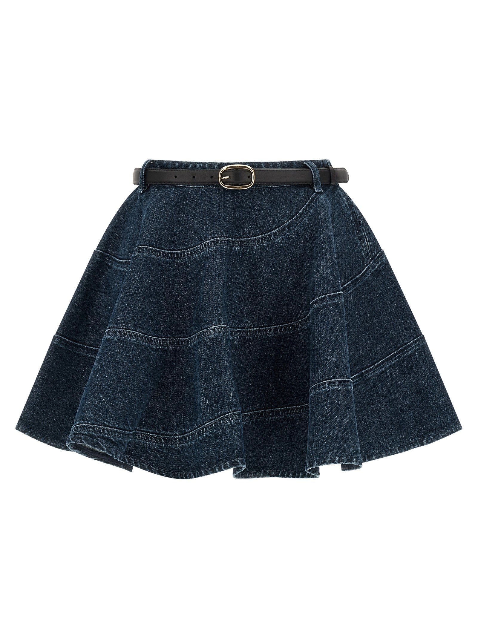 self-portrait Flared Denim Mini Skirt Blue