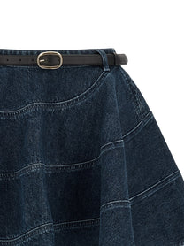 self-portrait Flared Denim Mini Skirt Blue