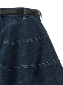 self-portrait Flared Denim Mini Skirt Blue