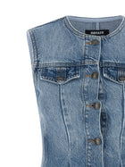 ROTATE Birger Christensen Flared Denim Top Blue, view 3