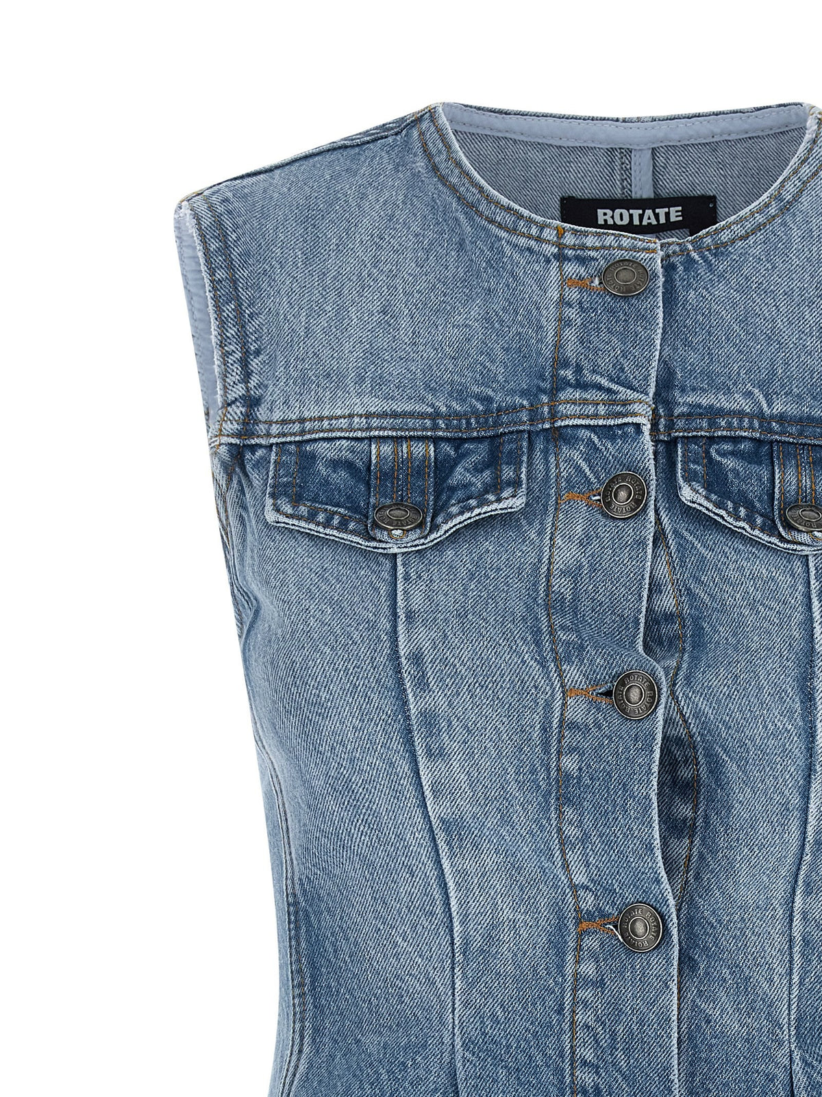 ROTATE Birger Christensen Flared Denim Top Blue, view 3