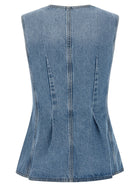 ROTATE Birger Christensen Flared Denim Top Blue, view 2