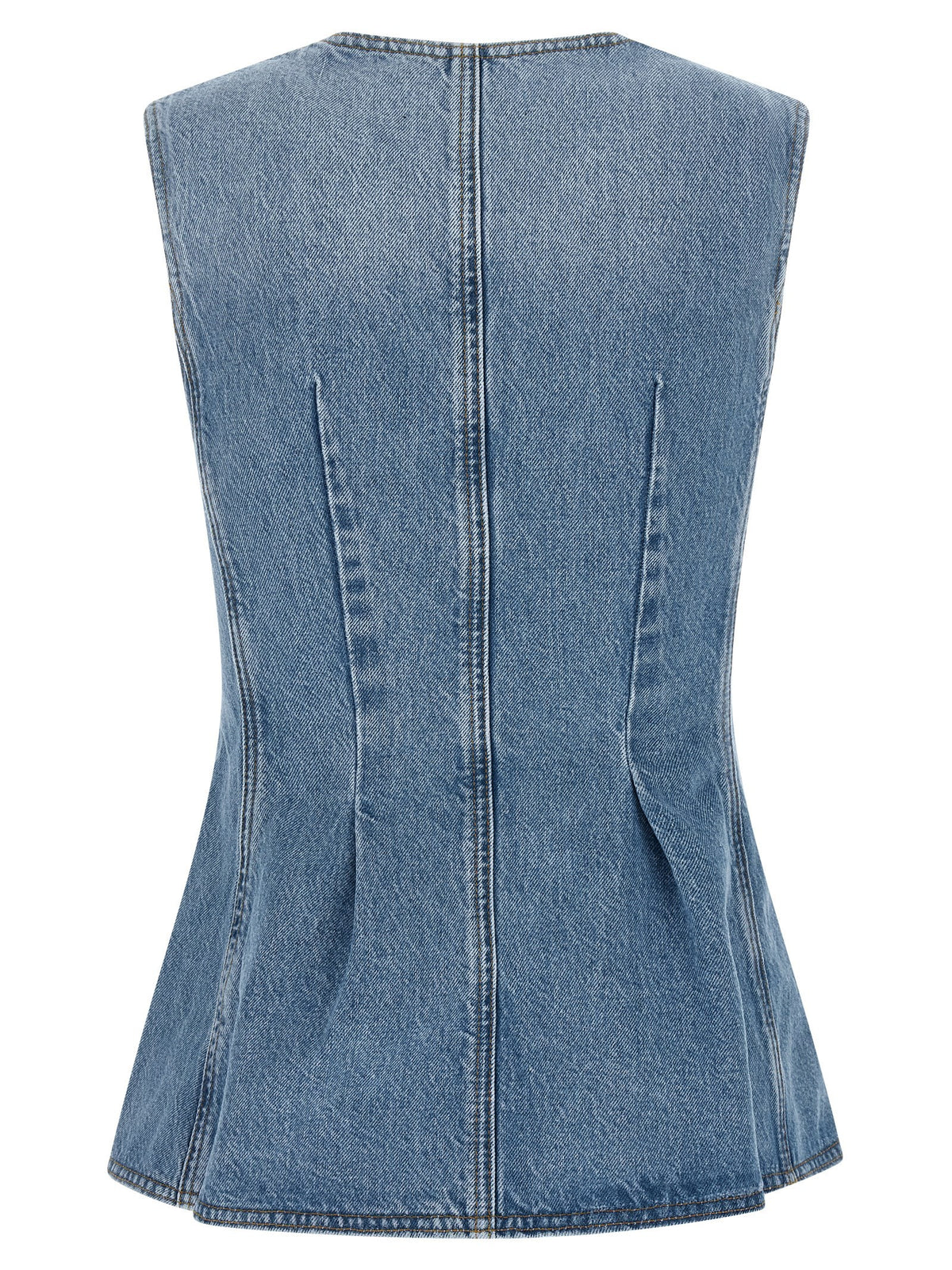 ROTATE Birger Christensen Flared Denim Top Blue, view 2