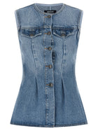 ROTATE Birger Christensen Flared Denim Top Blue