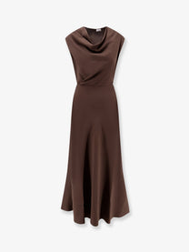 Brunello Cucinelli Women's Flared Twill Fluid Virgin Wool Dress Brown