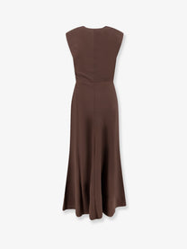 Brunello Cucinelli Women's Flared Twill Fluid Virgin Wool Dress Brown