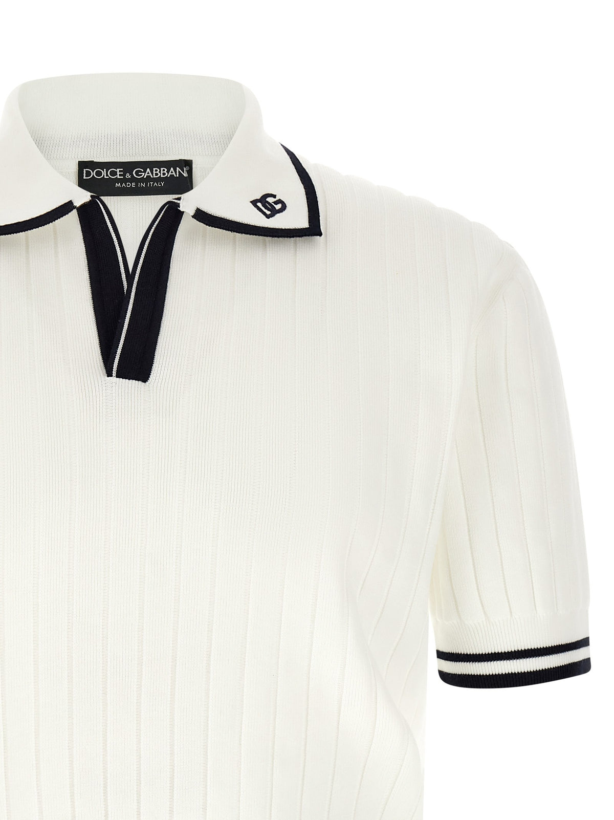 Dolce &amp; Gabbana Flat Ribbed Polo Shirt White, view 3