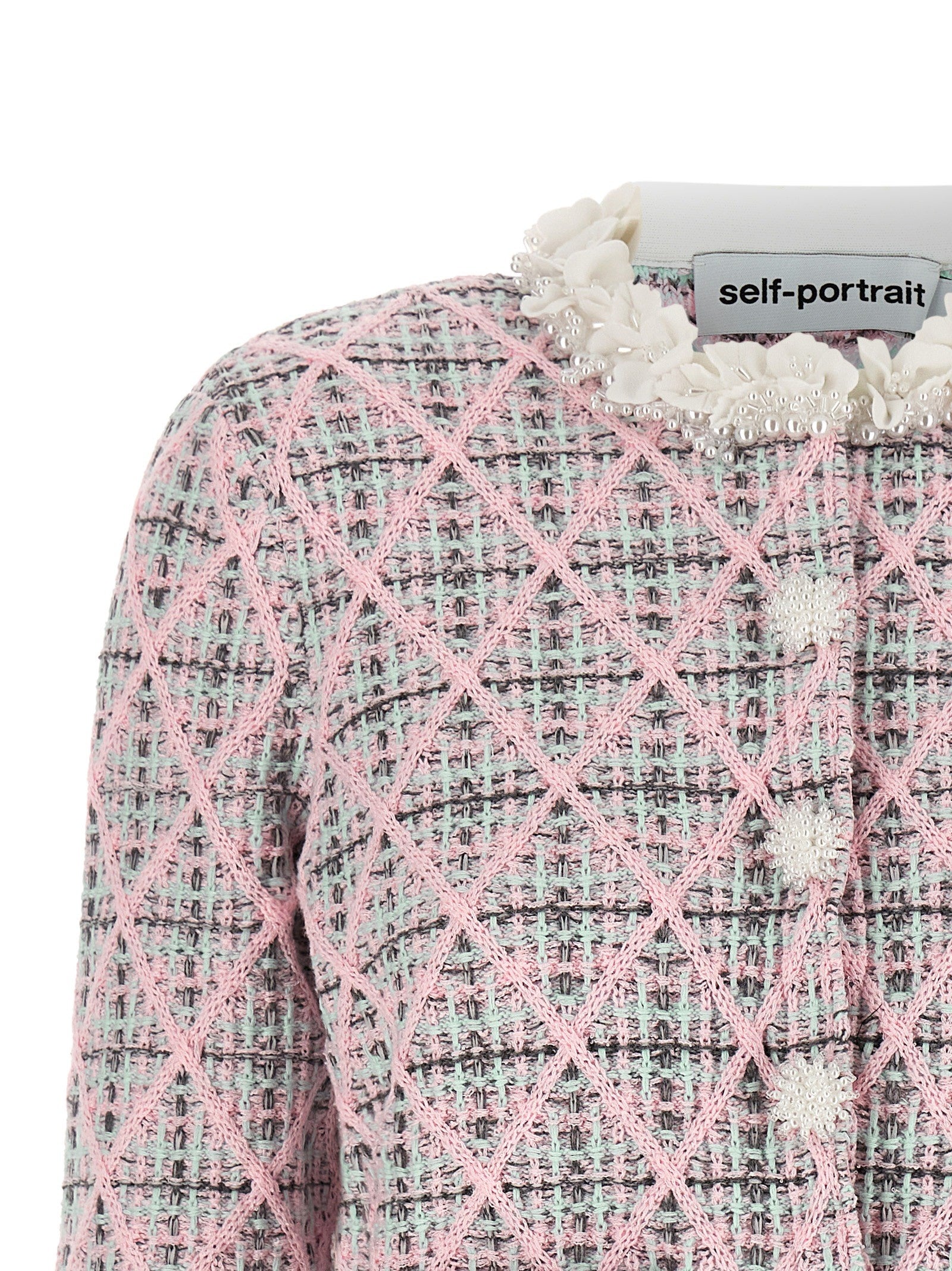 self-portrait Floral Collar Cardigan Blue
