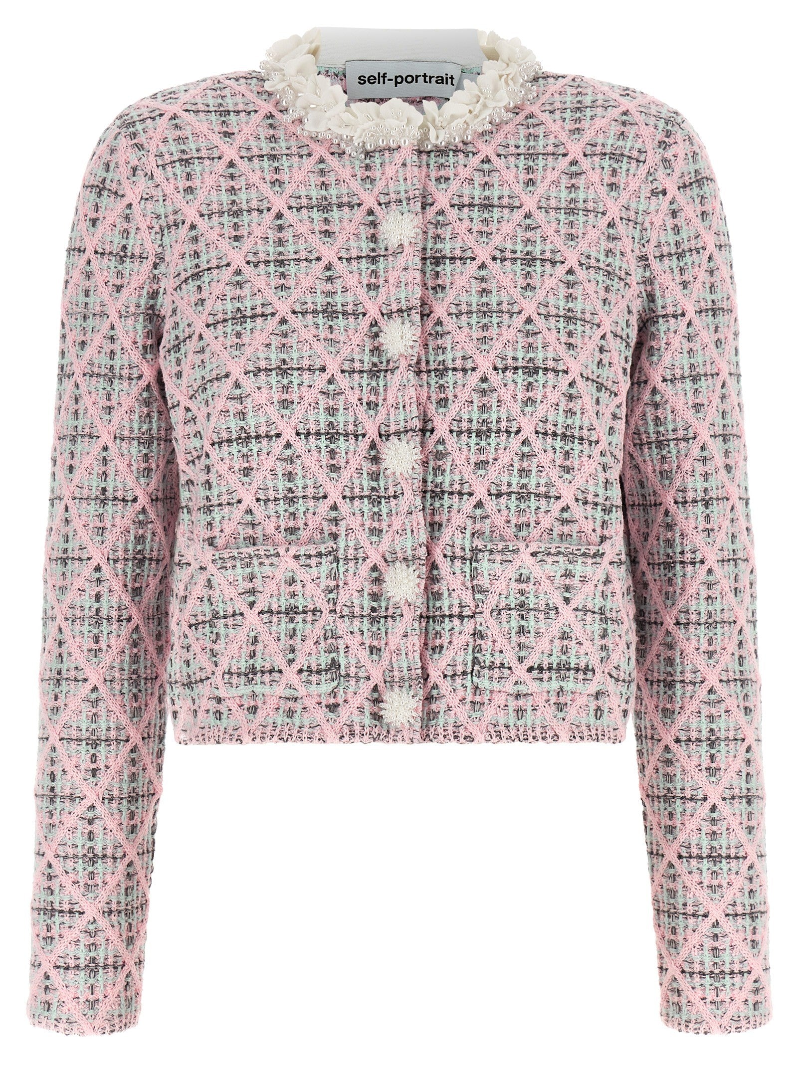 self-portrait Floral Collar Cardigan Blue