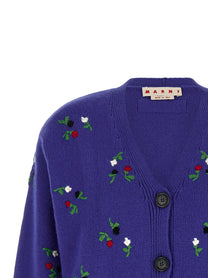 Marni Floral Embroidery Cardigan Blue