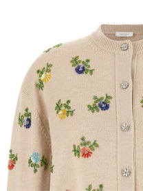 Rabanne Floral Embroidery Cardigan Beige, view 3