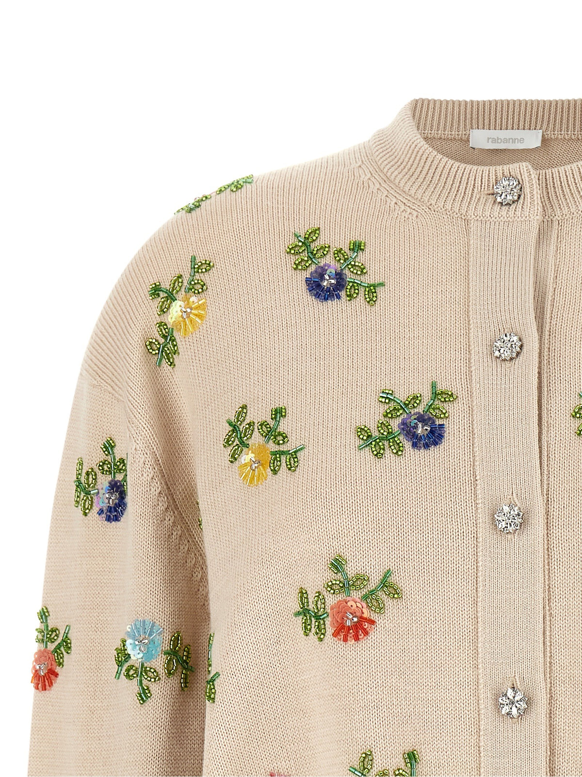 Rabanne Floral Embroidery Cardigan Beige, view 3
