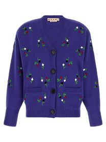 Marni Floral Embroidery Cardigan Blue