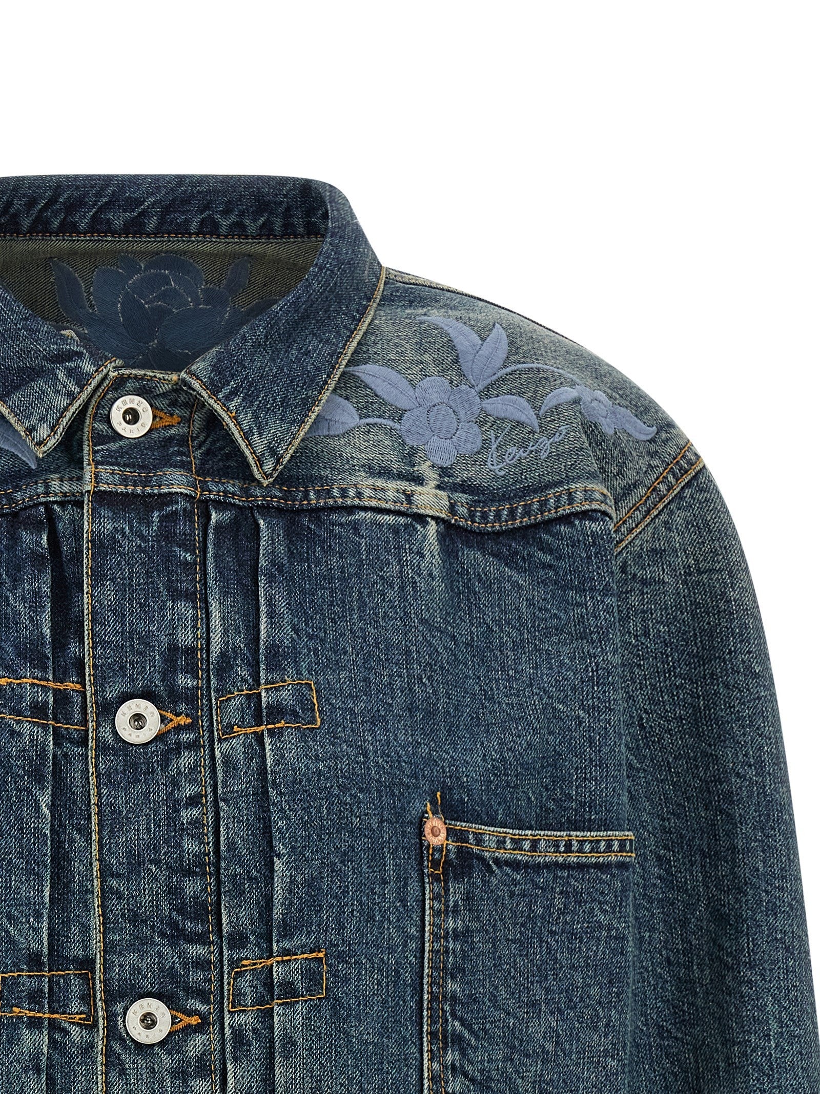 Kenzo Floral Embroidery Denim Jacket Blue