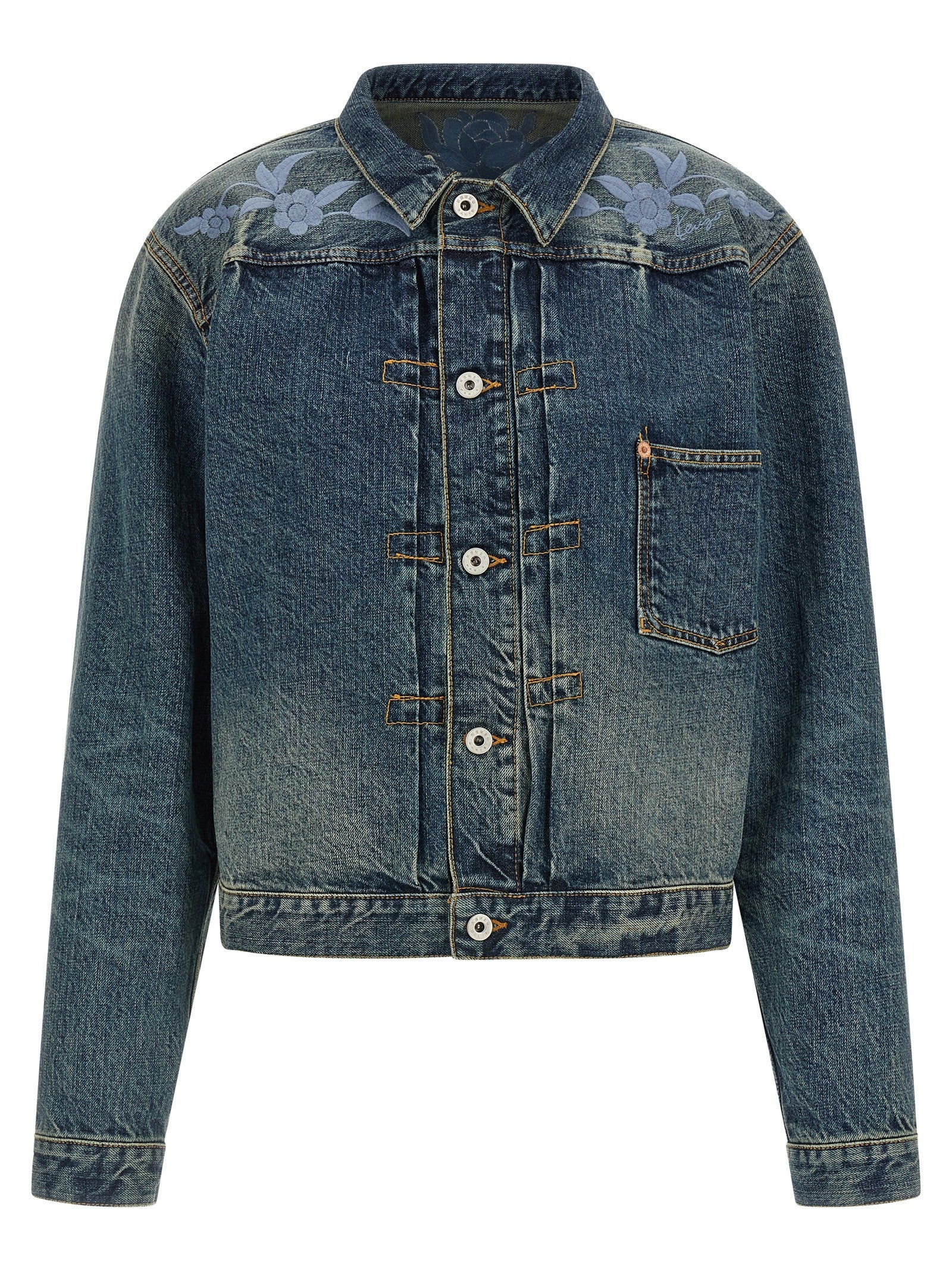 Kenzo Floral Embroidery Denim Jacket Blue