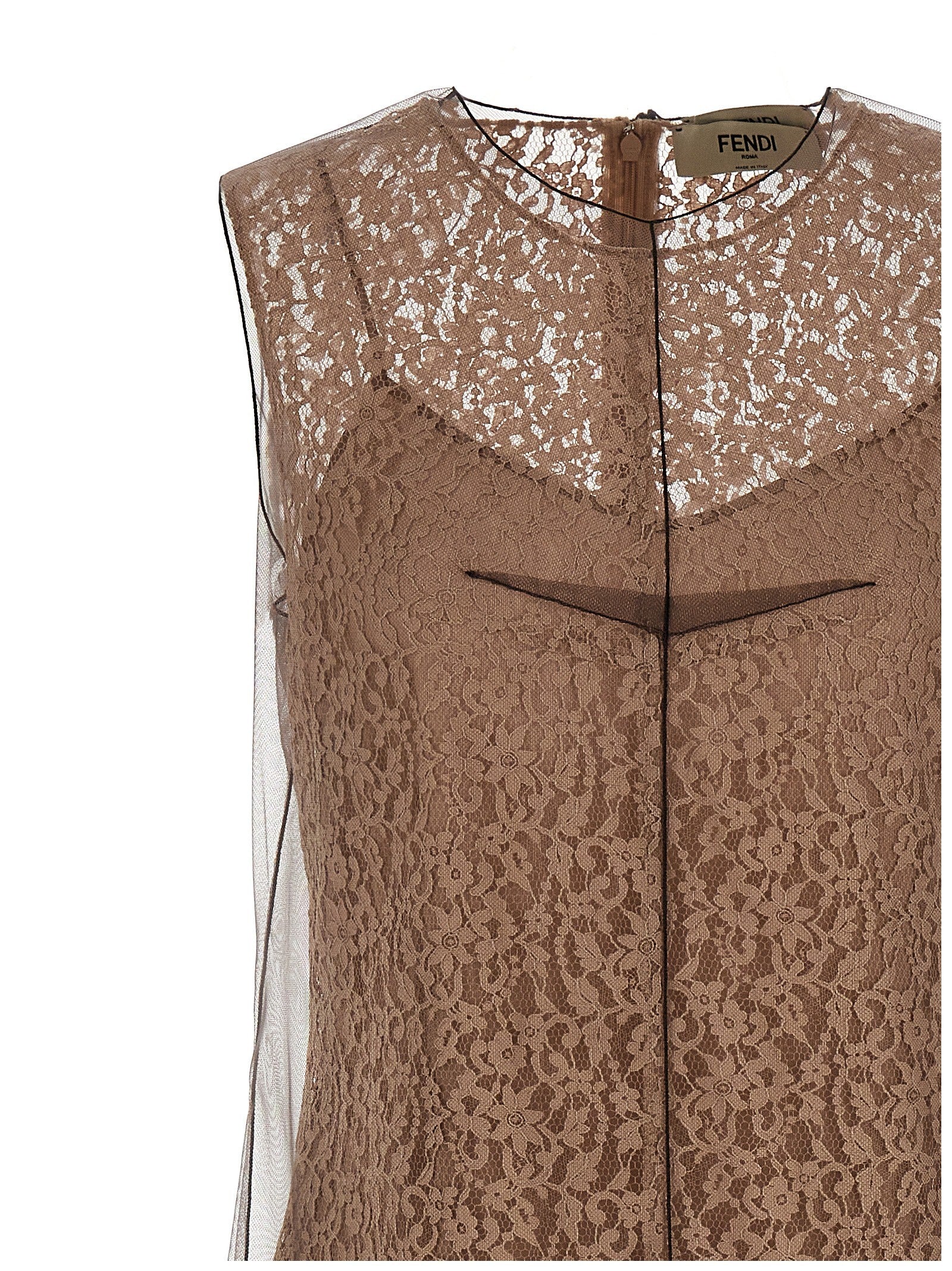 Fendi Floral Lace Dress Beige