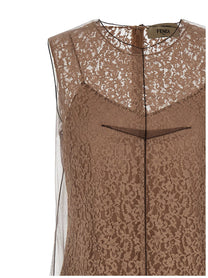 Fendi Floral Lace Dress Beige